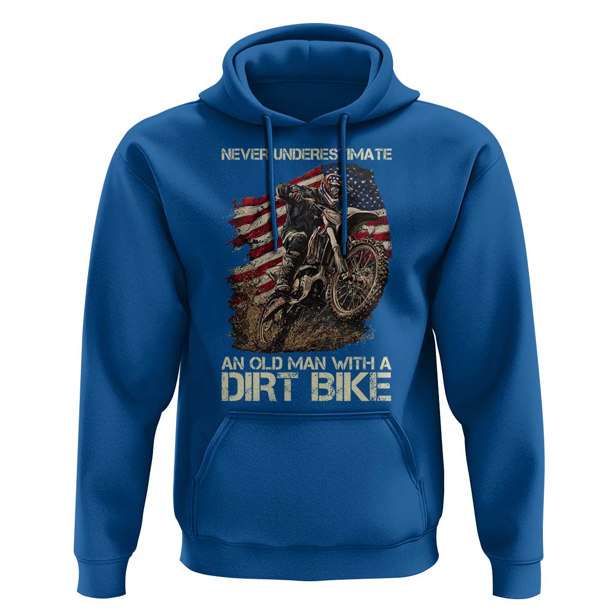 Dirt Bike American Flag Hoodie Never Underestimate An Old Man With A Dirt Bike Motocross - Wonder Print Shop