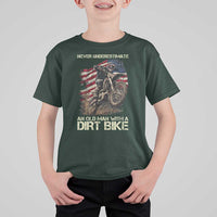 Dirt Bike American Flag T Shirt For Kid Never Underestimate An Old Man With A Dirt Bike Motocross - Wonder Print Shop