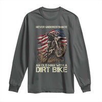 Dirt Bike American Flag Long Sleeve Shirt Never Underestimate An Old Man With A Dirt Bike Motocross - Wonder Print Shop