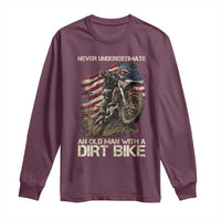 Dirt Bike American Flag Long Sleeve Shirt Never Underestimate An Old Man With A Dirt Bike Motocross - Wonder Print Shop