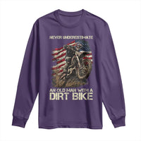 Dirt Bike American Flag Long Sleeve Shirt Never Underestimate An Old Man With A Dirt Bike Motocross - Wonder Print Shop