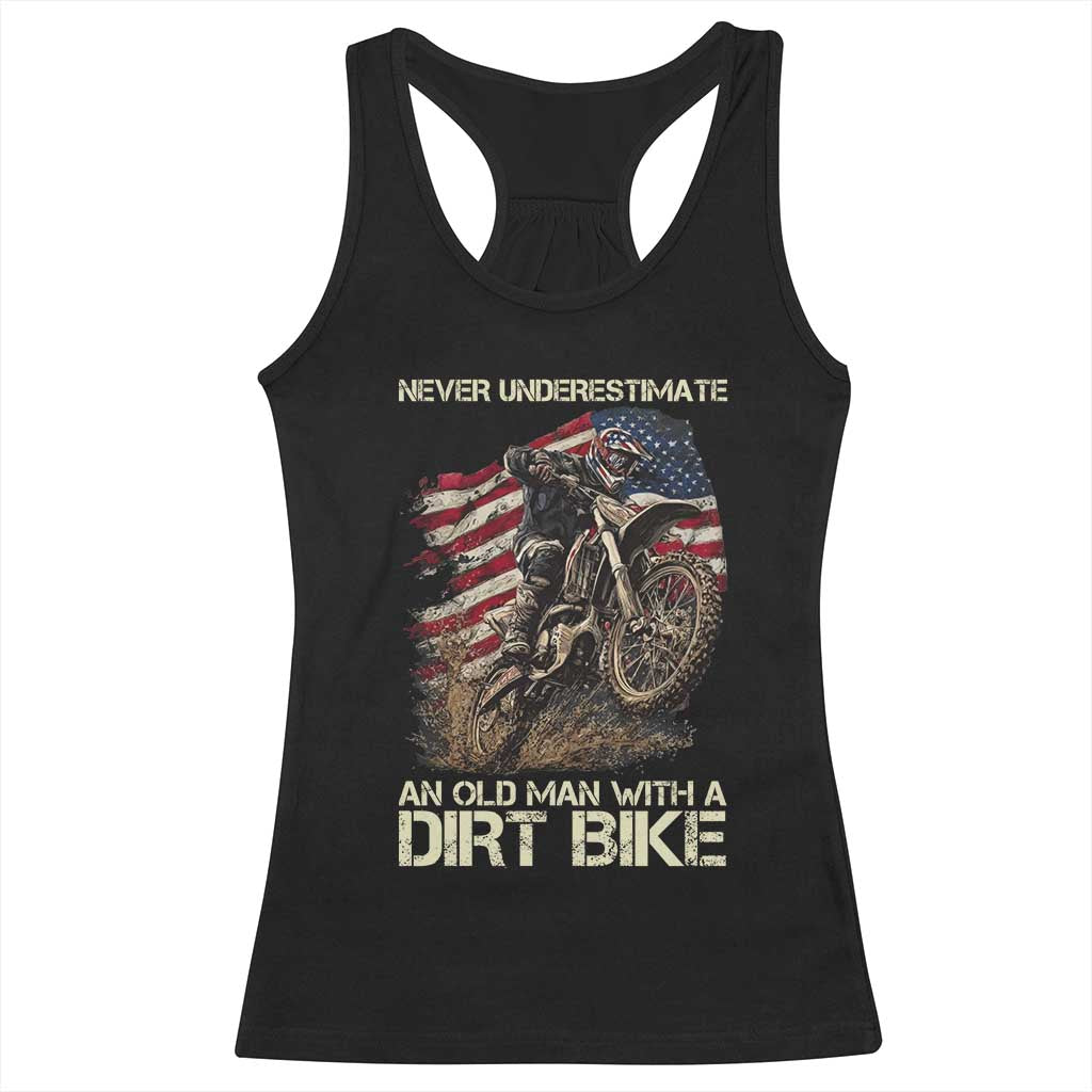 Dirt Bike American Flag Racerback Tank Top Never Underestimate An Old Man With A Dirt Bike Motocross - Wonder Print Shop
