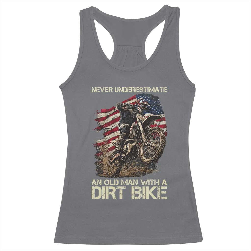 Dirt Bike American Flag Racerback Tank Top Never Underestimate An Old Man With A Dirt Bike Motocross - Wonder Print Shop