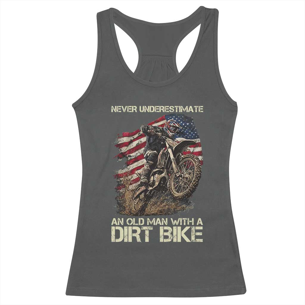 Dirt Bike American Flag Racerback Tank Top Never Underestimate An Old Man With A Dirt Bike Motocross - Wonder Print Shop