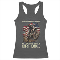 Dirt Bike American Flag Racerback Tank Top Never Underestimate An Old Man With A Dirt Bike Motocross - Wonder Print Shop