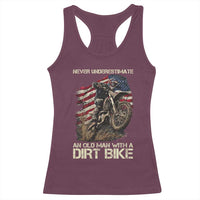 Dirt Bike American Flag Racerback Tank Top Never Underestimate An Old Man With A Dirt Bike Motocross - Wonder Print Shop
