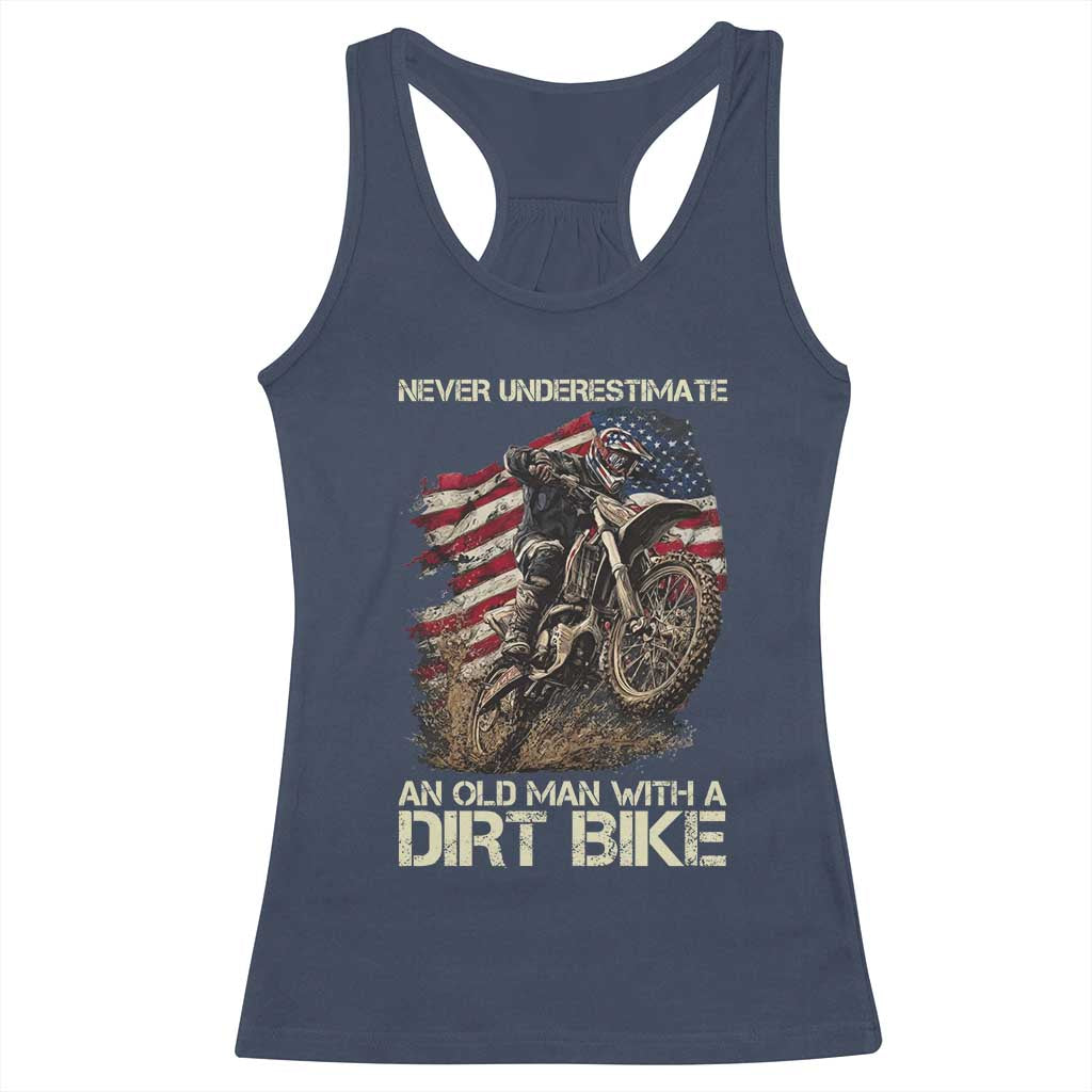 Dirt Bike American Flag Racerback Tank Top Never Underestimate An Old Man With A Dirt Bike Motocross - Wonder Print Shop