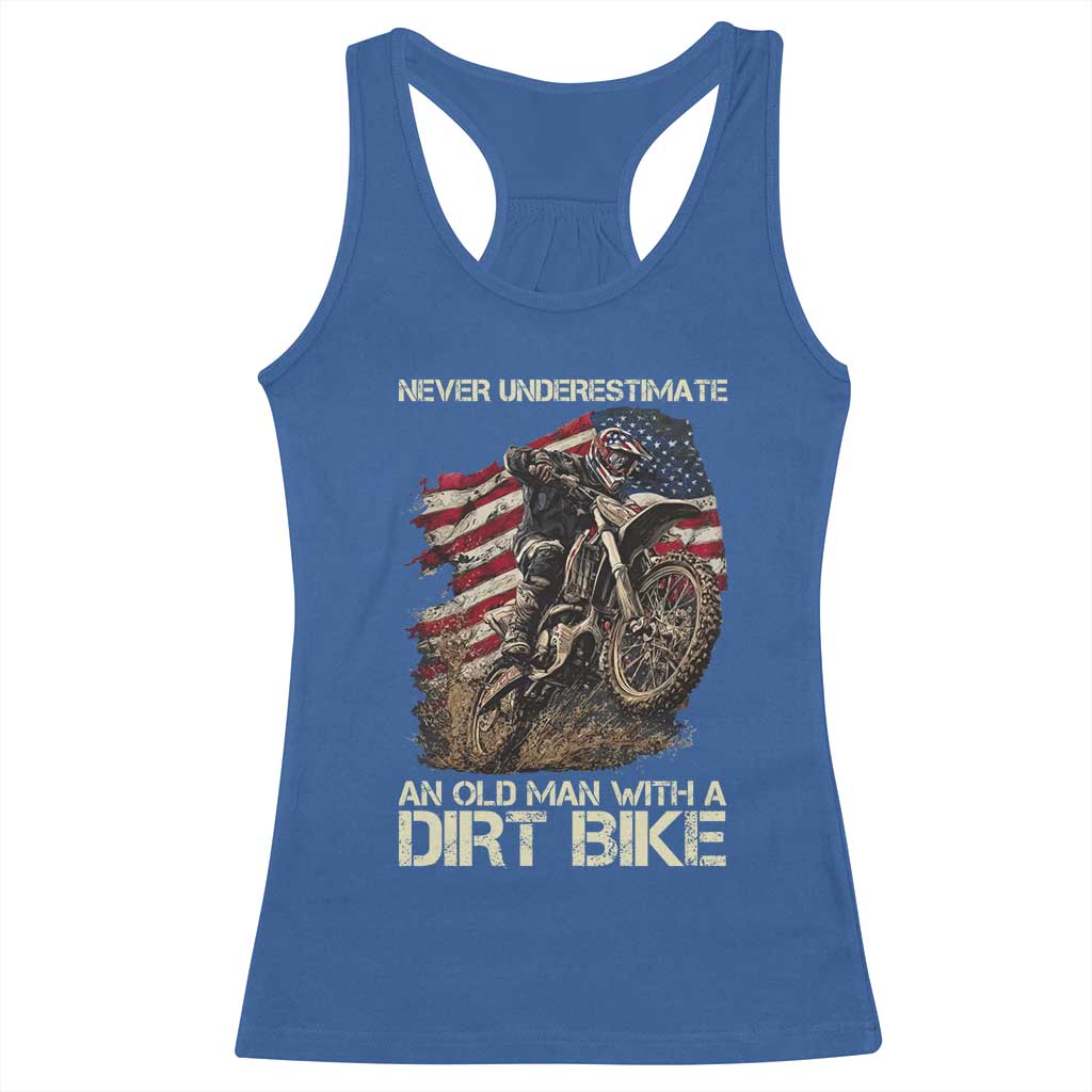 Dirt Bike American Flag Racerback Tank Top Never Underestimate An Old Man With A Dirt Bike Motocross - Wonder Print Shop