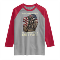 Dirt Bike American Flag Raglan Shirt Never Underestimate An Old Man With A Dirt Bike Motocross - Wonder Print Shop
