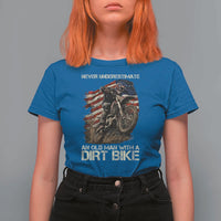 Dirt Bike American Flag T Shirt For Women Never Underestimate An Old Man With A Dirt Bike Motocross - Wonder Print Shop