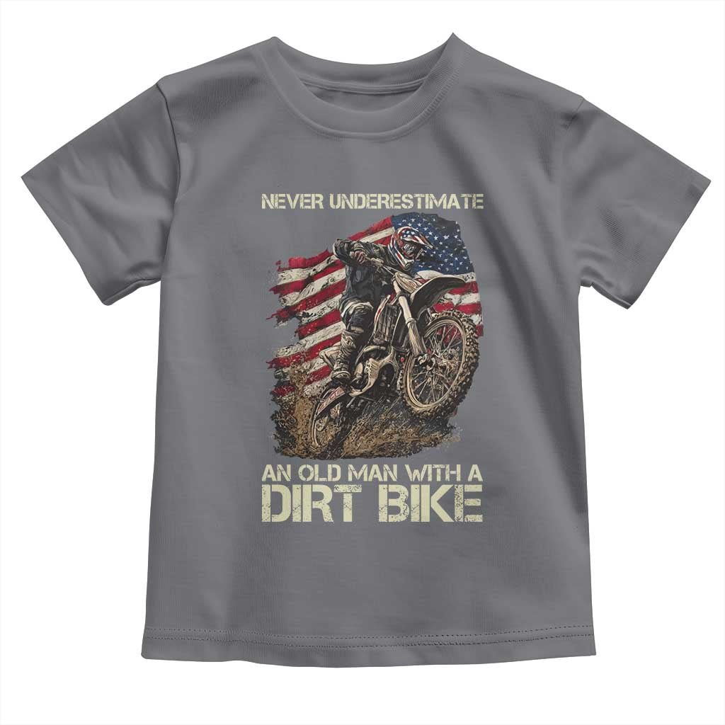 Dirt Bike American Flag Toddler T Shirt Never Underestimate An Old Man With A Dirt Bike Motocross - Wonder Print Shop