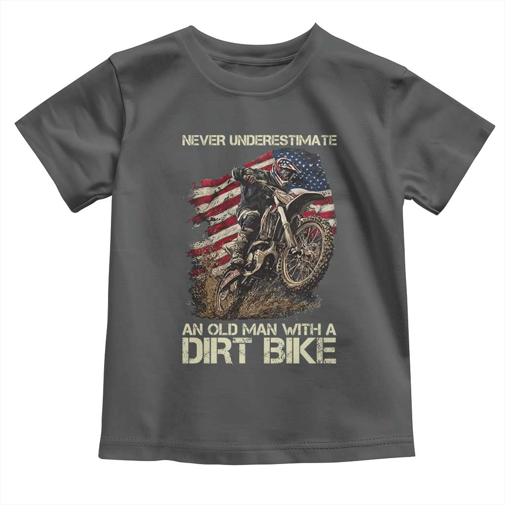 Dirt Bike American Flag Toddler T Shirt Never Underestimate An Old Man With A Dirt Bike Motocross - Wonder Print Shop