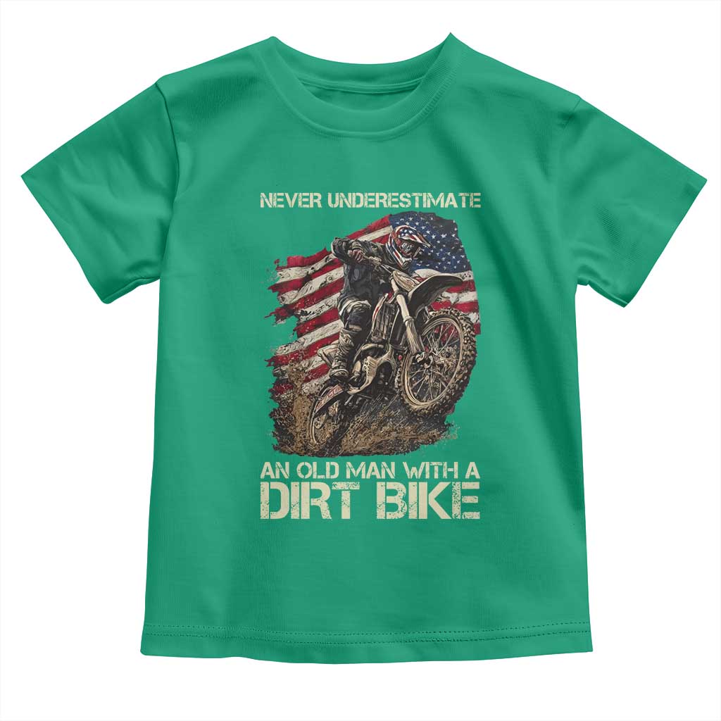 Dirt Bike American Flag Toddler T Shirt Never Underestimate An Old Man With A Dirt Bike Motocross - Wonder Print Shop