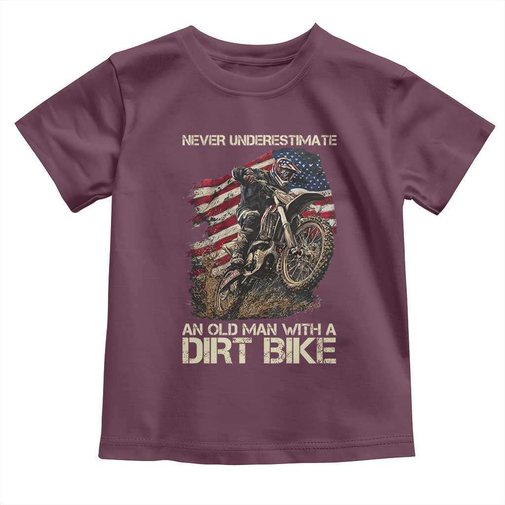 Dirt Bike American Flag Toddler T Shirt Never Underestimate An Old Man With A Dirt Bike Motocross - Wonder Print Shop