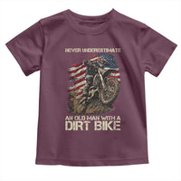 Dirt Bike American Flag Toddler T Shirt Never Underestimate An Old Man With A Dirt Bike Motocross - Wonder Print Shop