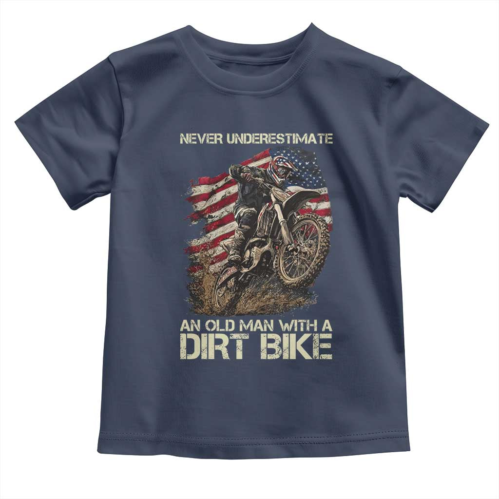 Dirt Bike American Flag Toddler T Shirt Never Underestimate An Old Man With A Dirt Bike Motocross - Wonder Print Shop