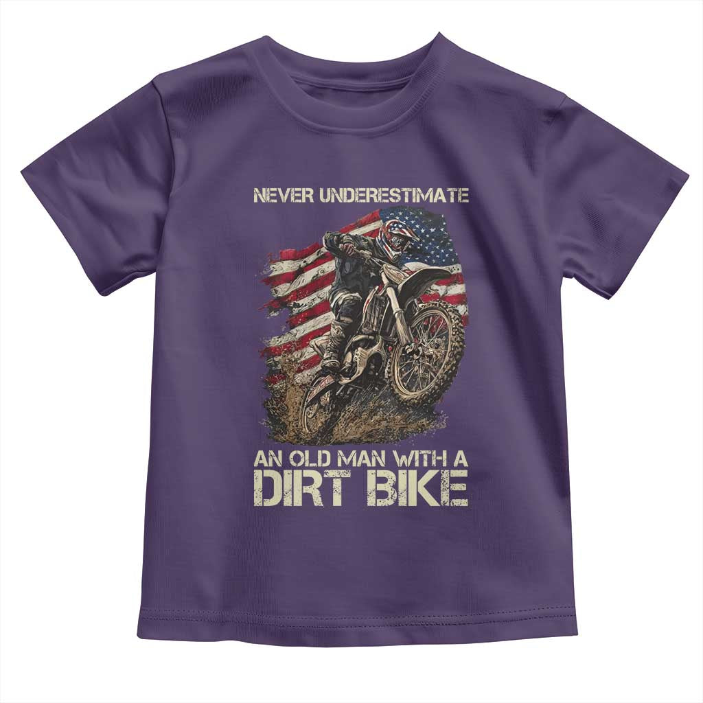 Dirt Bike American Flag Toddler T Shirt Never Underestimate An Old Man With A Dirt Bike Motocross - Wonder Print Shop