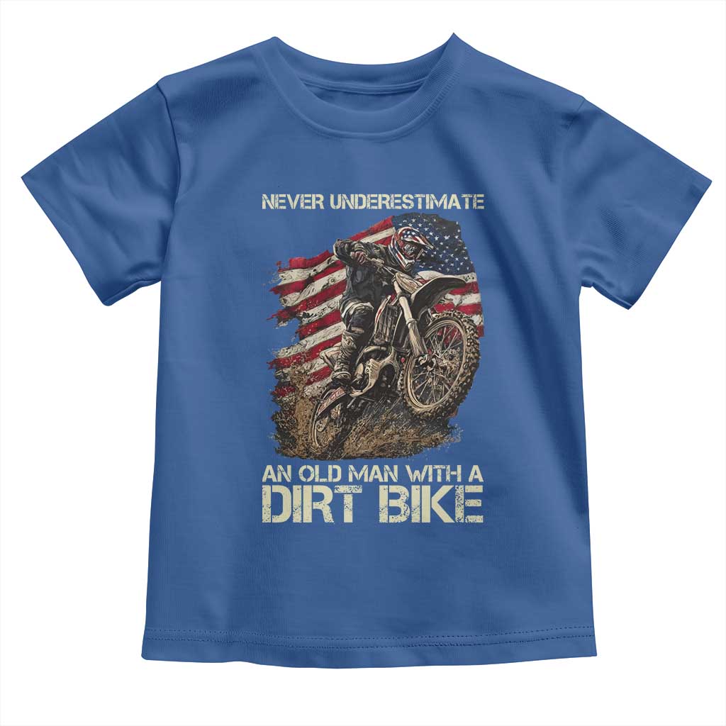 Dirt Bike American Flag Toddler T Shirt Never Underestimate An Old Man With A Dirt Bike Motocross - Wonder Print Shop