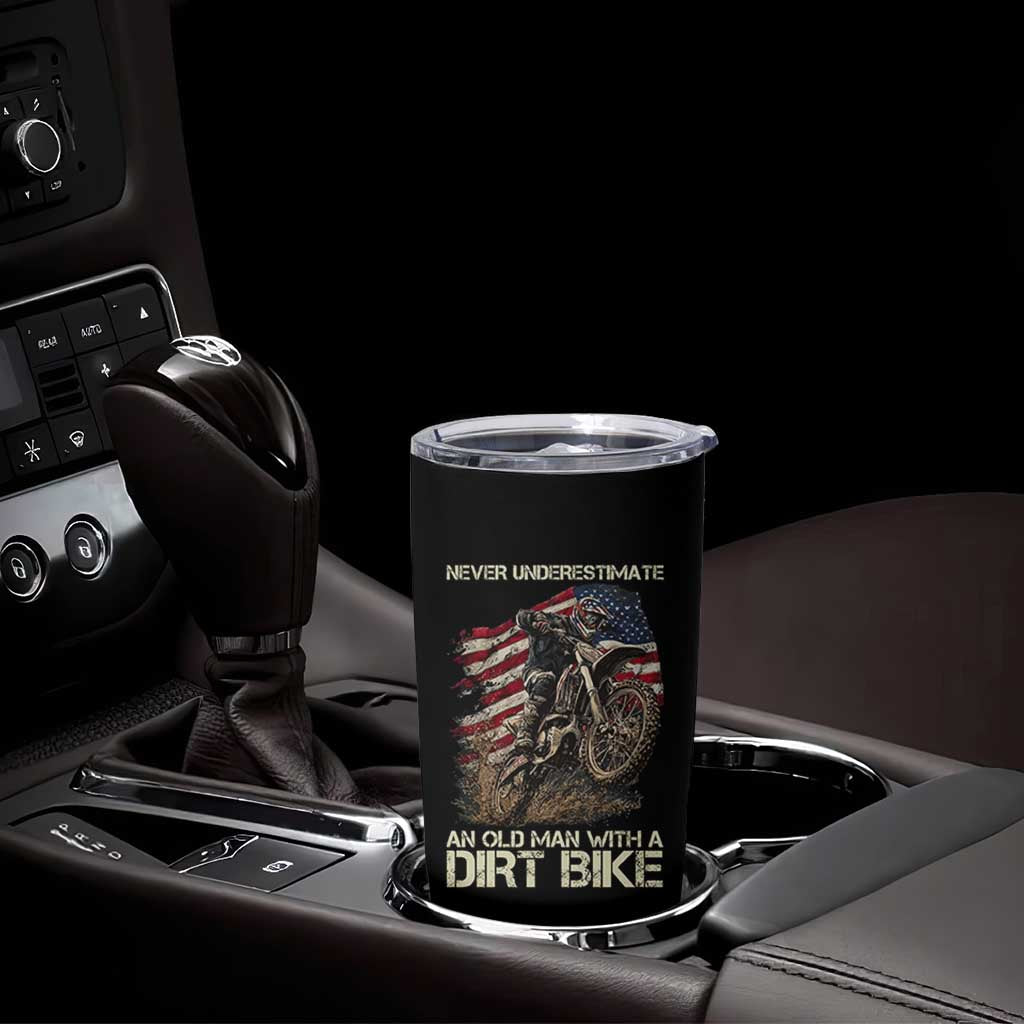 Dirt Bike American Flag Tumbler Cup Never Underestimate An Old Man With A Dirt Bike Motocross - Wonder Print Shop