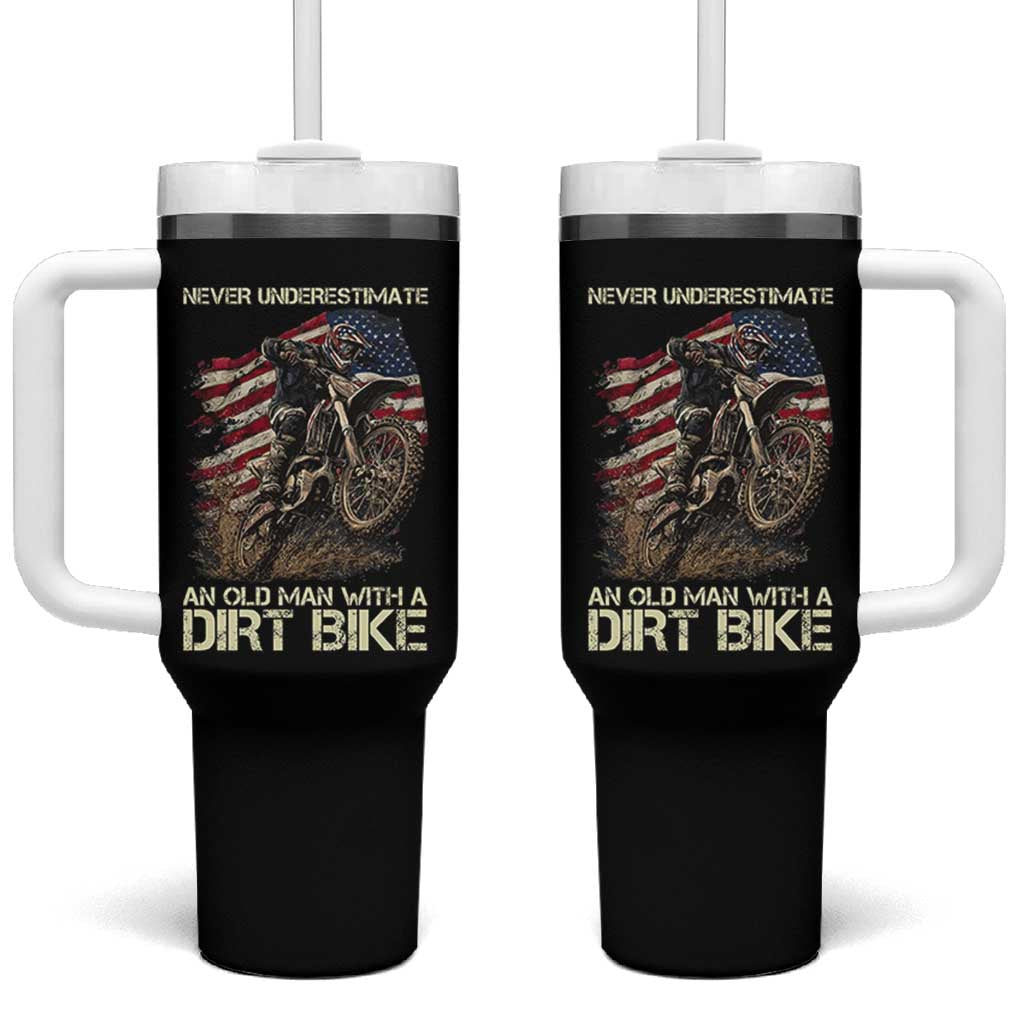 Dirt Bike American Flag Tumbler With Handle Never Underestimate An Old Man With A Dirt Bike Motocross - Wonder Print Shop