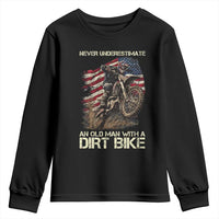 Dirt Bike American Flag Youth Sweatshirt Never Underestimate An Old Man With A Dirt Bike Motocross - Wonder Print Shop