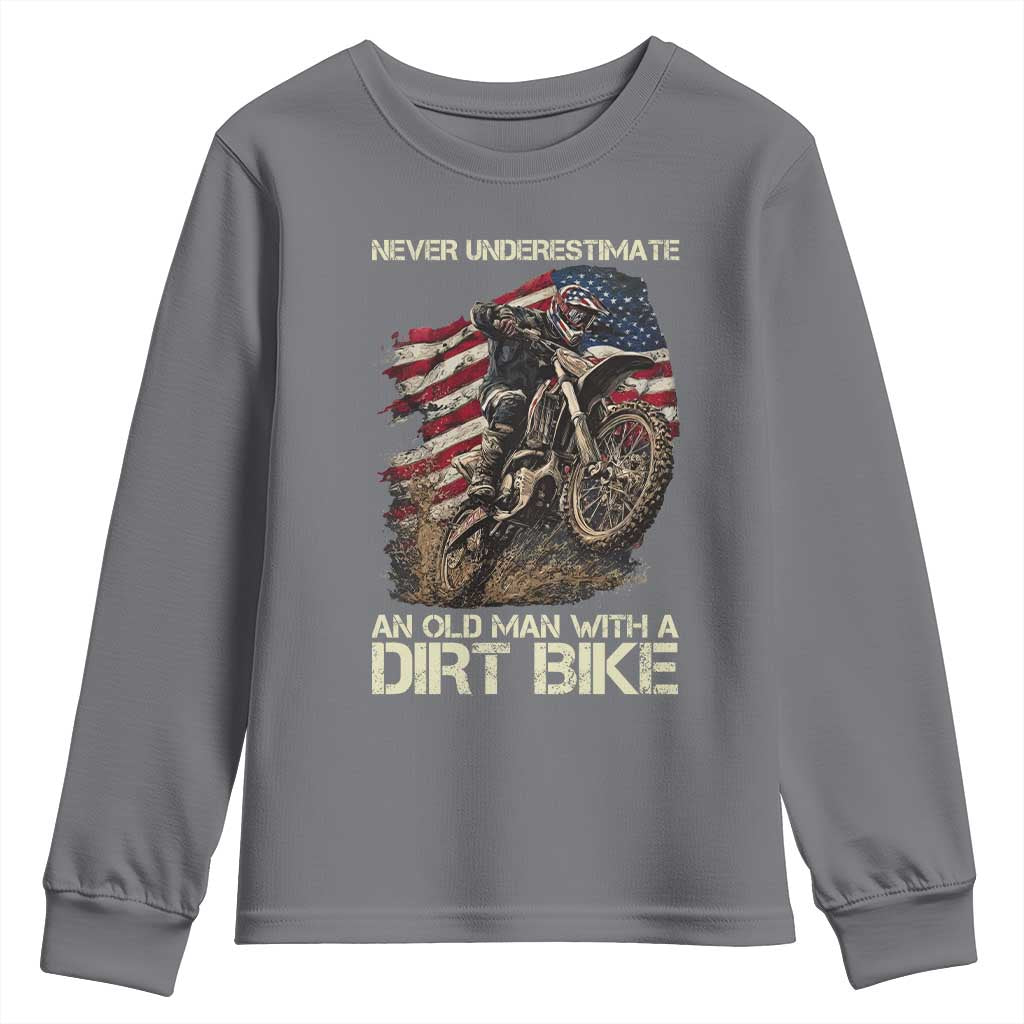 Dirt Bike American Flag Youth Sweatshirt Never Underestimate An Old Man With A Dirt Bike Motocross - Wonder Print Shop
