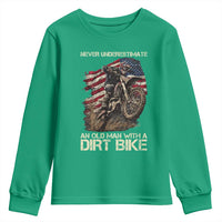 Dirt Bike American Flag Youth Sweatshirt Never Underestimate An Old Man With A Dirt Bike Motocross - Wonder Print Shop