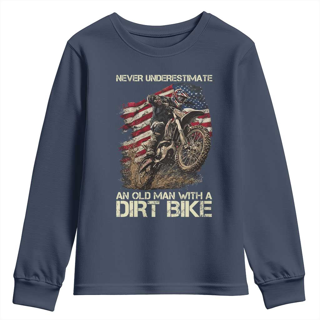 Dirt Bike American Flag Youth Sweatshirt Never Underestimate An Old Man With A Dirt Bike Motocross - Wonder Print Shop