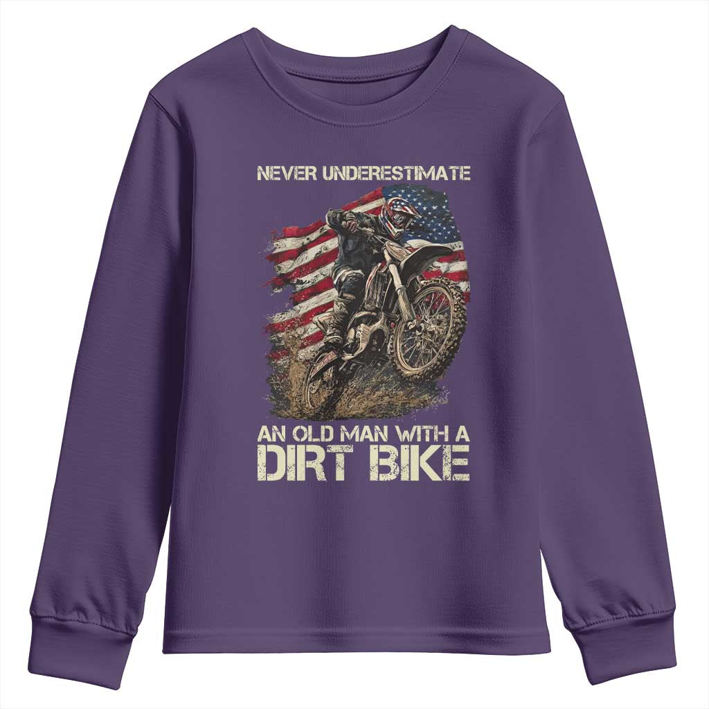 Dirt Bike American Flag Youth Sweatshirt Never Underestimate An Old Man With A Dirt Bike Motocross - Wonder Print Shop