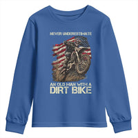 Dirt Bike American Flag Youth Sweatshirt Never Underestimate An Old Man With A Dirt Bike Motocross - Wonder Print Shop