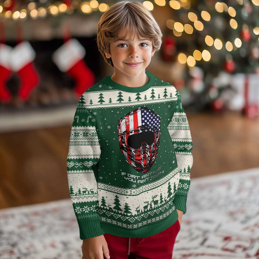 Dirt Bike American Flag Patriotic Ugly Christmas Sweater If Dirt Ain't Flyin You Ain't Tryin - Wonder Print Shop