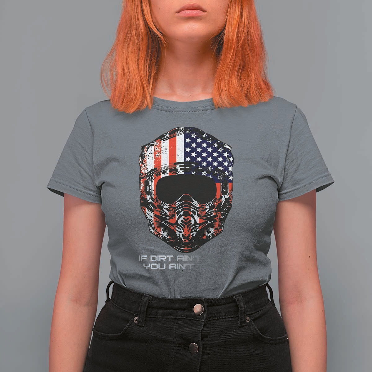 Dirt Bike American Flag Patriotic T Shirt For Women If Dirt Ain't Flyin You Ain't Tryin - Wonder Print Shop