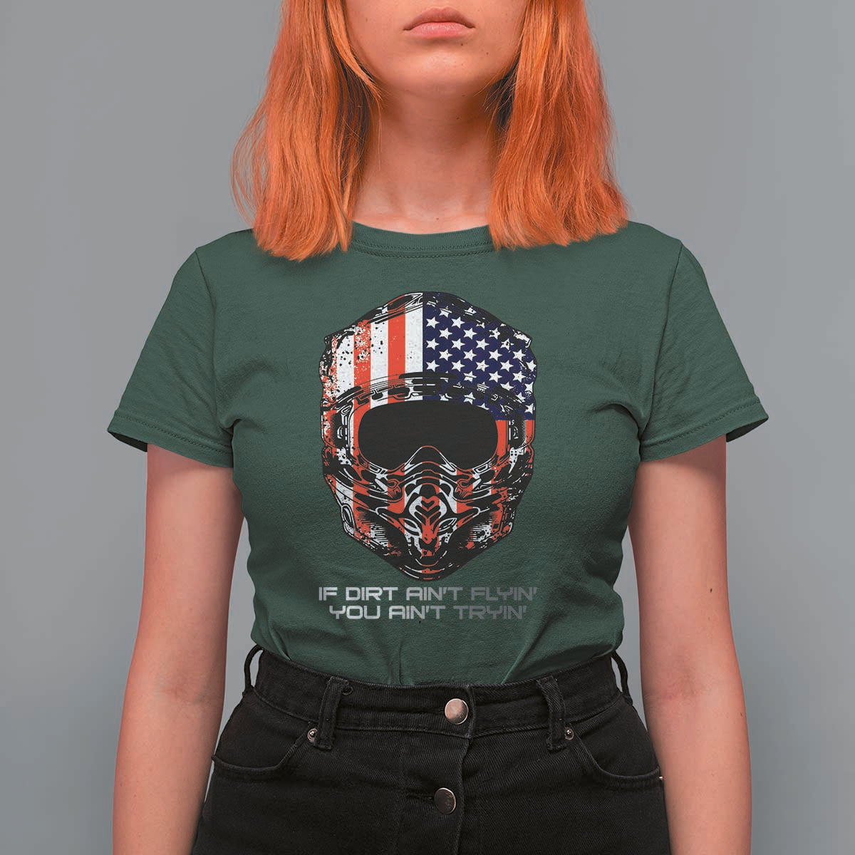 Dirt Bike American Flag Patriotic T Shirt For Women If Dirt Ain't Flyin You Ain't Tryin - Wonder Print Shop