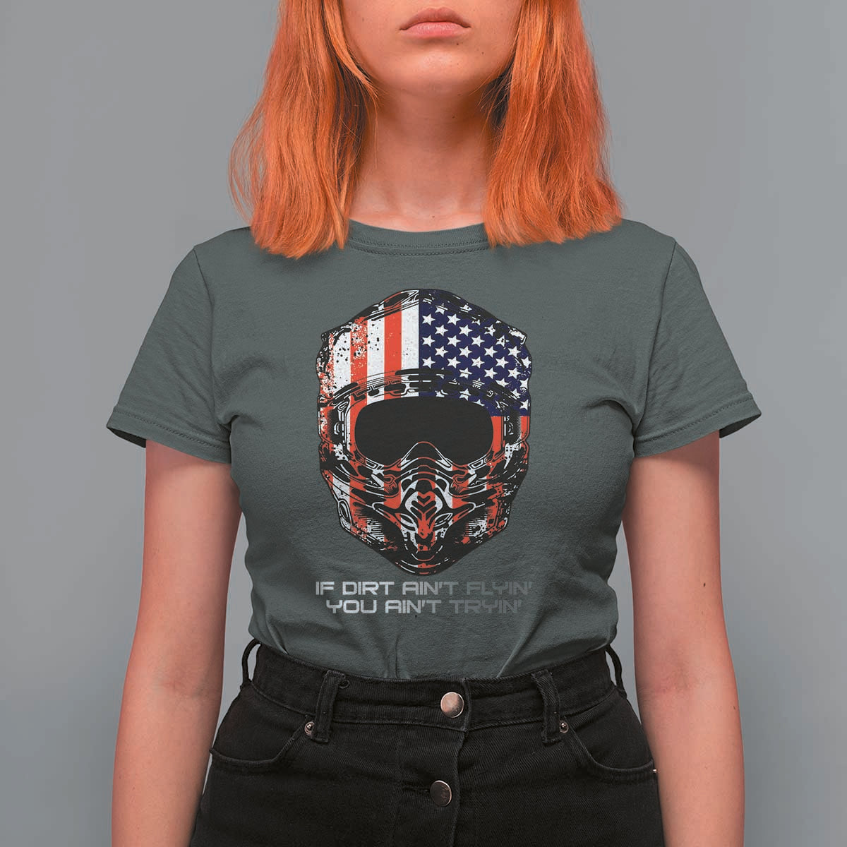 Dirt Bike American Flag Patriotic T Shirt For Women If Dirt Ain't Flyin You Ain't Tryin - Wonder Print Shop