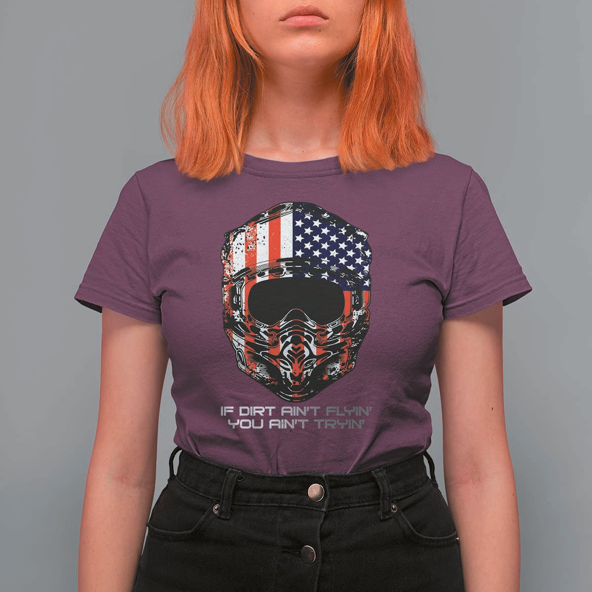 Dirt Bike American Flag Patriotic T Shirt For Women If Dirt Ain't Flyin You Ain't Tryin - Wonder Print Shop