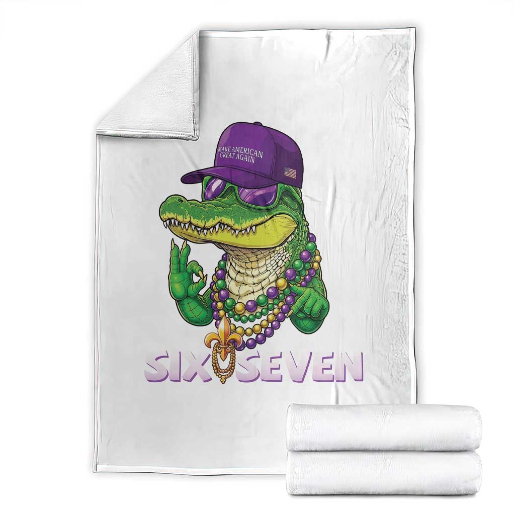 Mardi Gras Alligator Throw Blanket Funny Six Seven MAGA Political Meme
