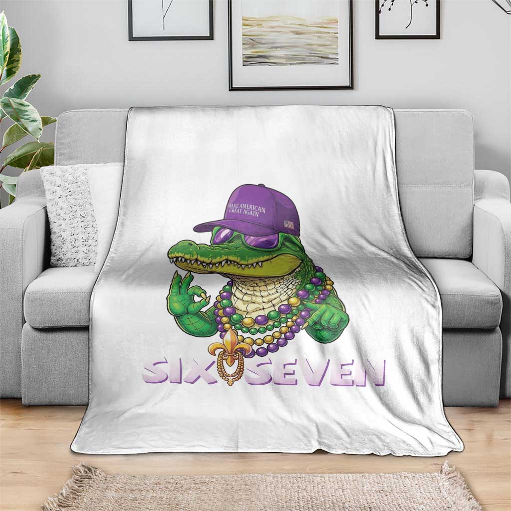 Mardi Gras Alligator Throw Blanket Funny Six Seven MAGA Political Meme
