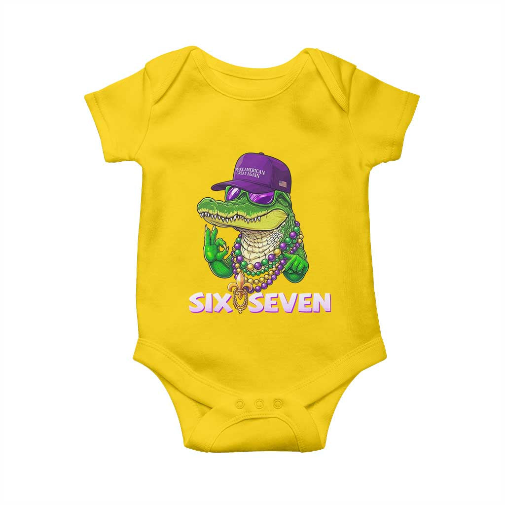 Mardi Gras Alligator Baby Onesie Funny Six Seven MAGA Political Meme