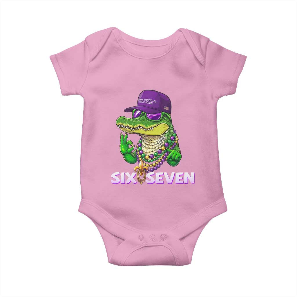 Mardi Gras Alligator Baby Onesie Funny Six Seven MAGA Political Meme