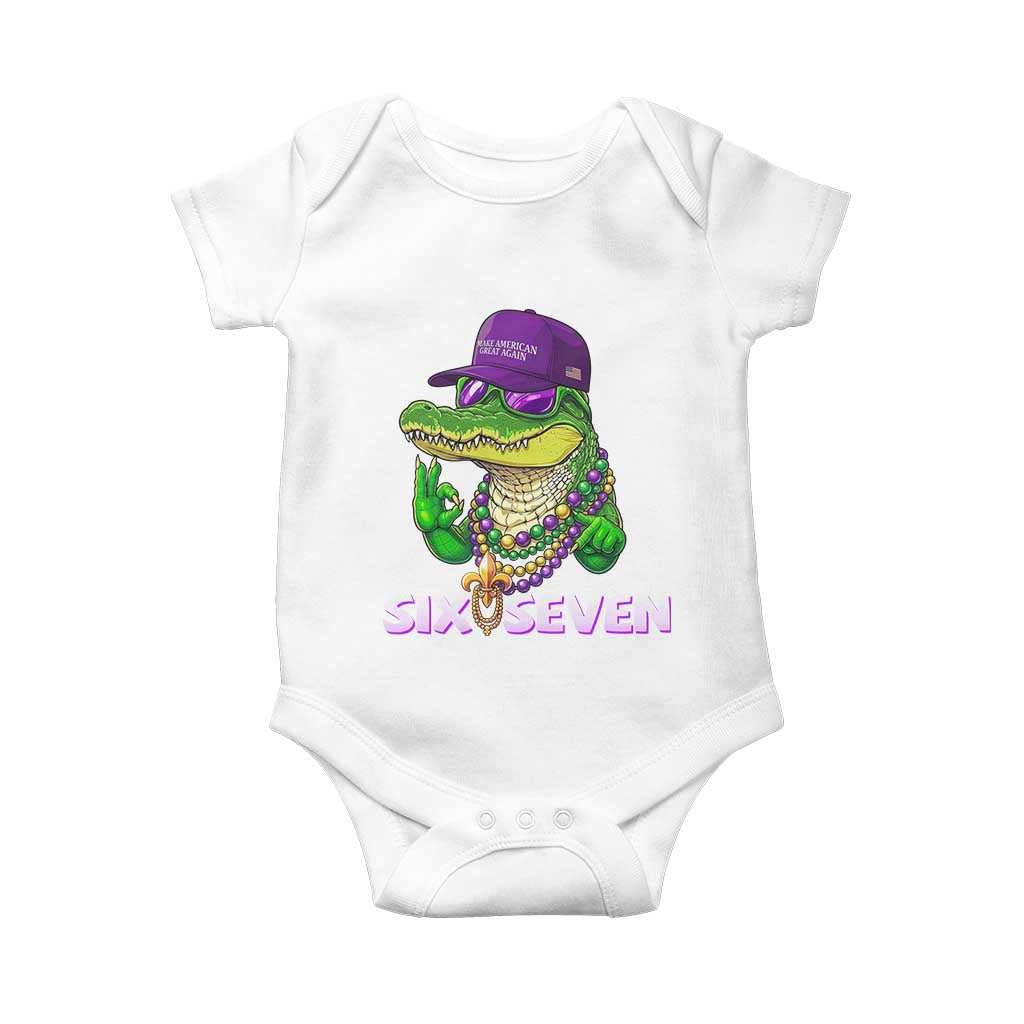Mardi Gras Alligator Baby Onesie Funny Six Seven MAGA Political Meme
