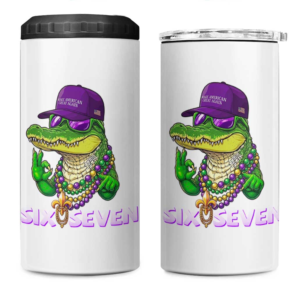 Mardi Gras Alligator 4 in 1 Can Cooler Tumbler Funny Six Seven MAGA Political Meme
