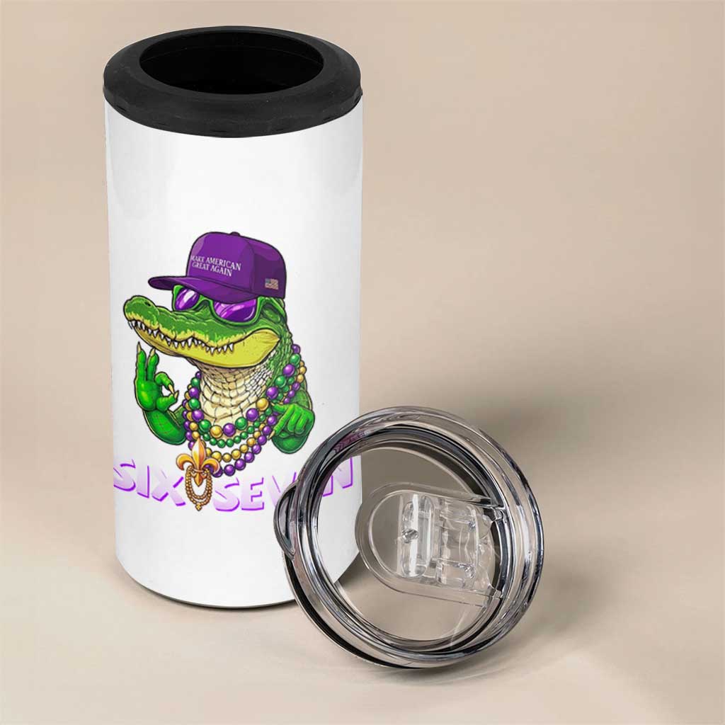Mardi Gras Alligator 4 in 1 Can Cooler Tumbler Funny Six Seven MAGA Political Meme