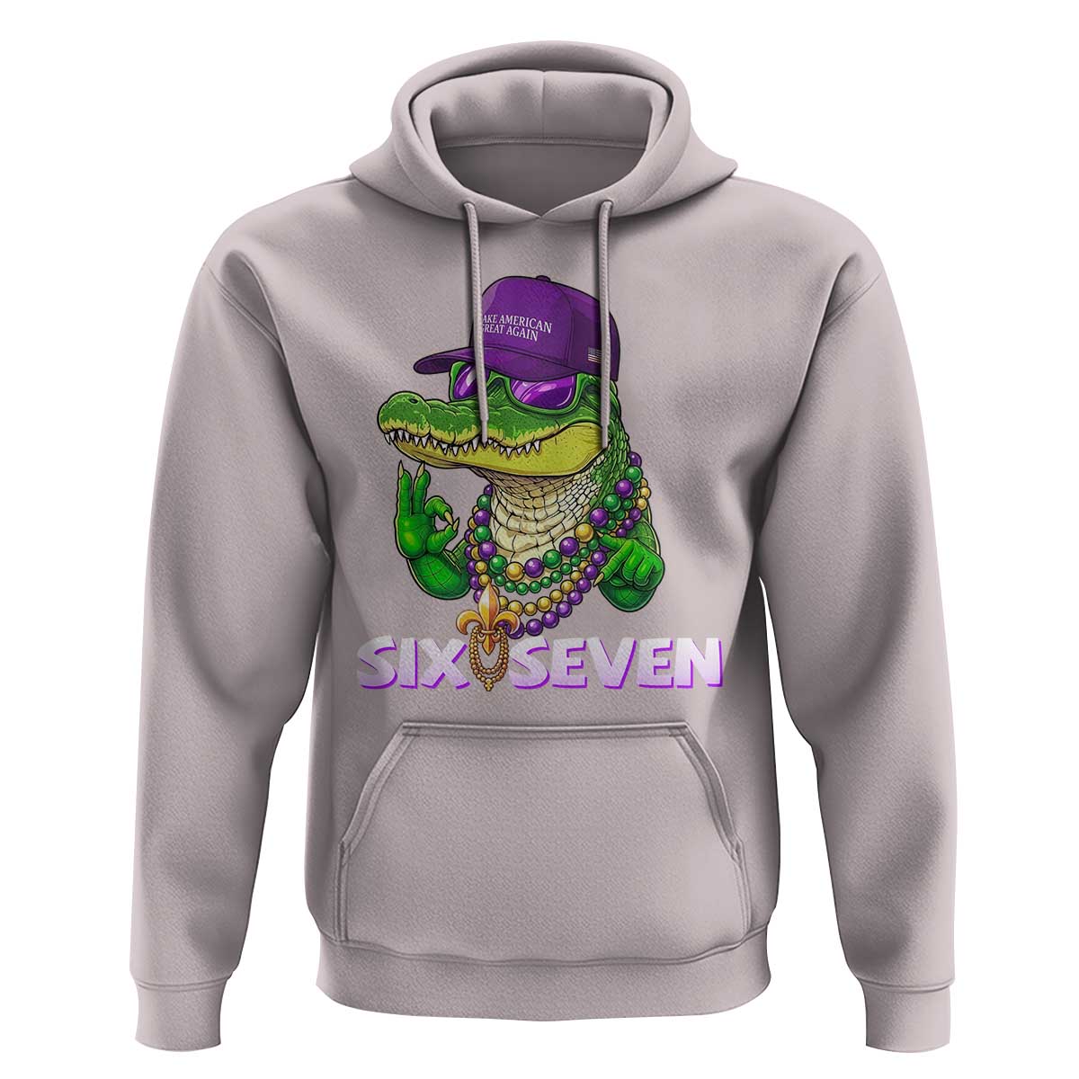 Mardi Gras Alligator Hoodie Funny Six Seven MAGA Political Meme