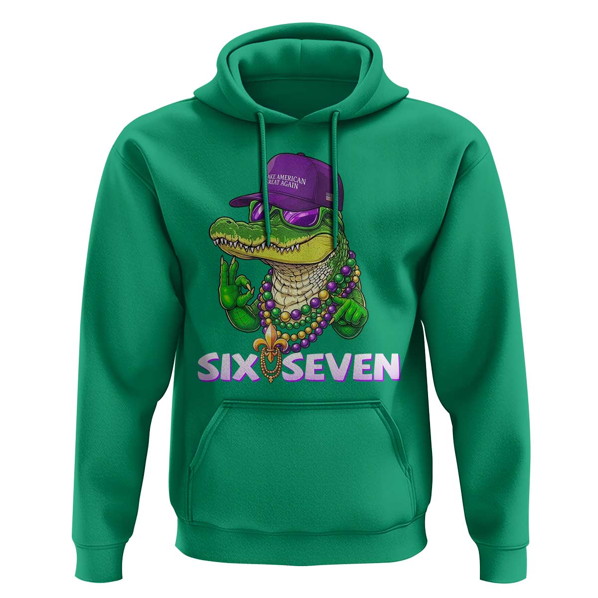 Mardi Gras Alligator Hoodie Funny Six Seven MAGA Political Meme