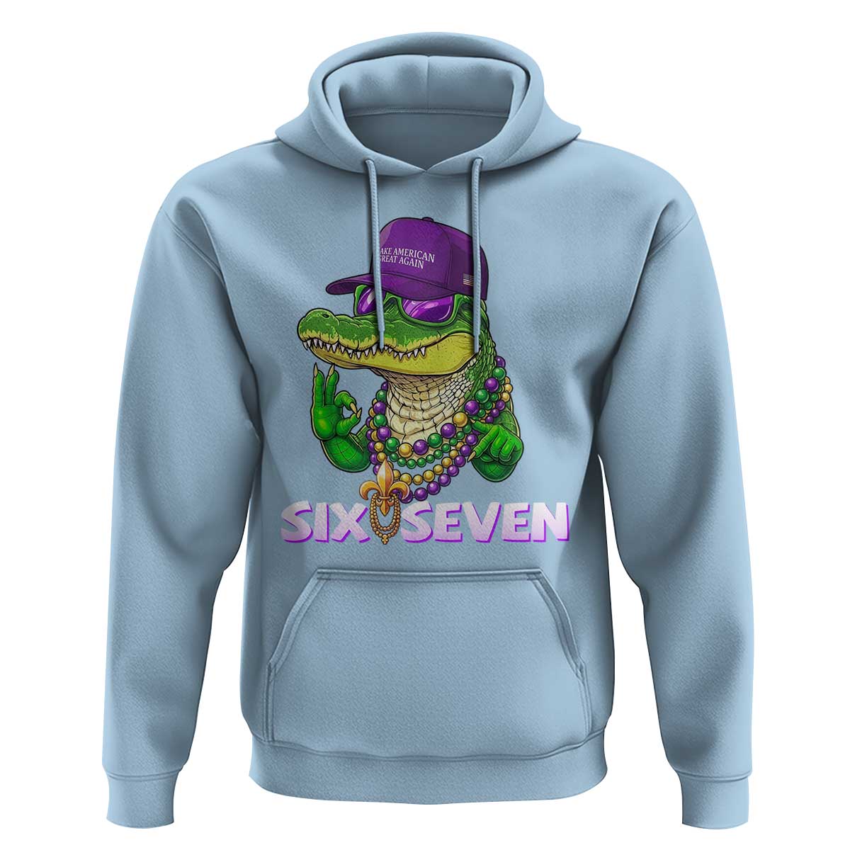 Mardi Gras Alligator Hoodie Funny Six Seven MAGA Political Meme