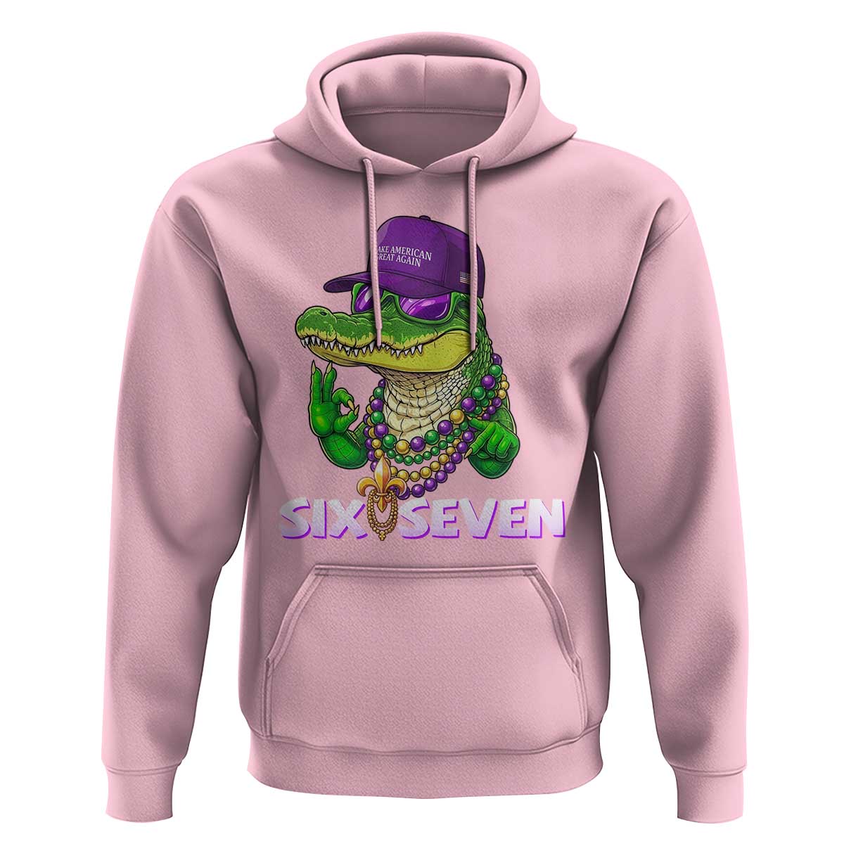 Mardi Gras Alligator Hoodie Funny Six Seven MAGA Political Meme