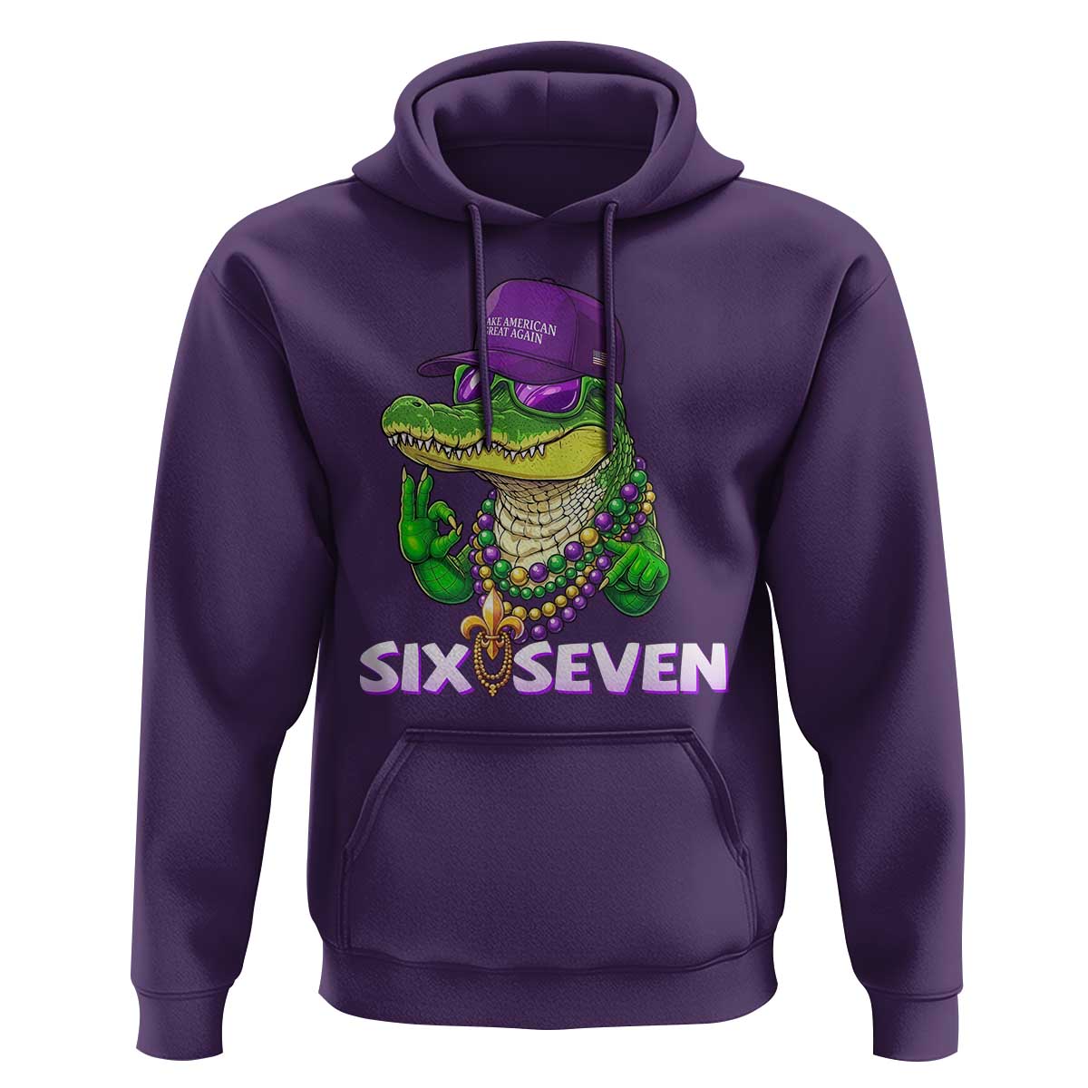 Mardi Gras Alligator Hoodie Funny Six Seven MAGA Political Meme