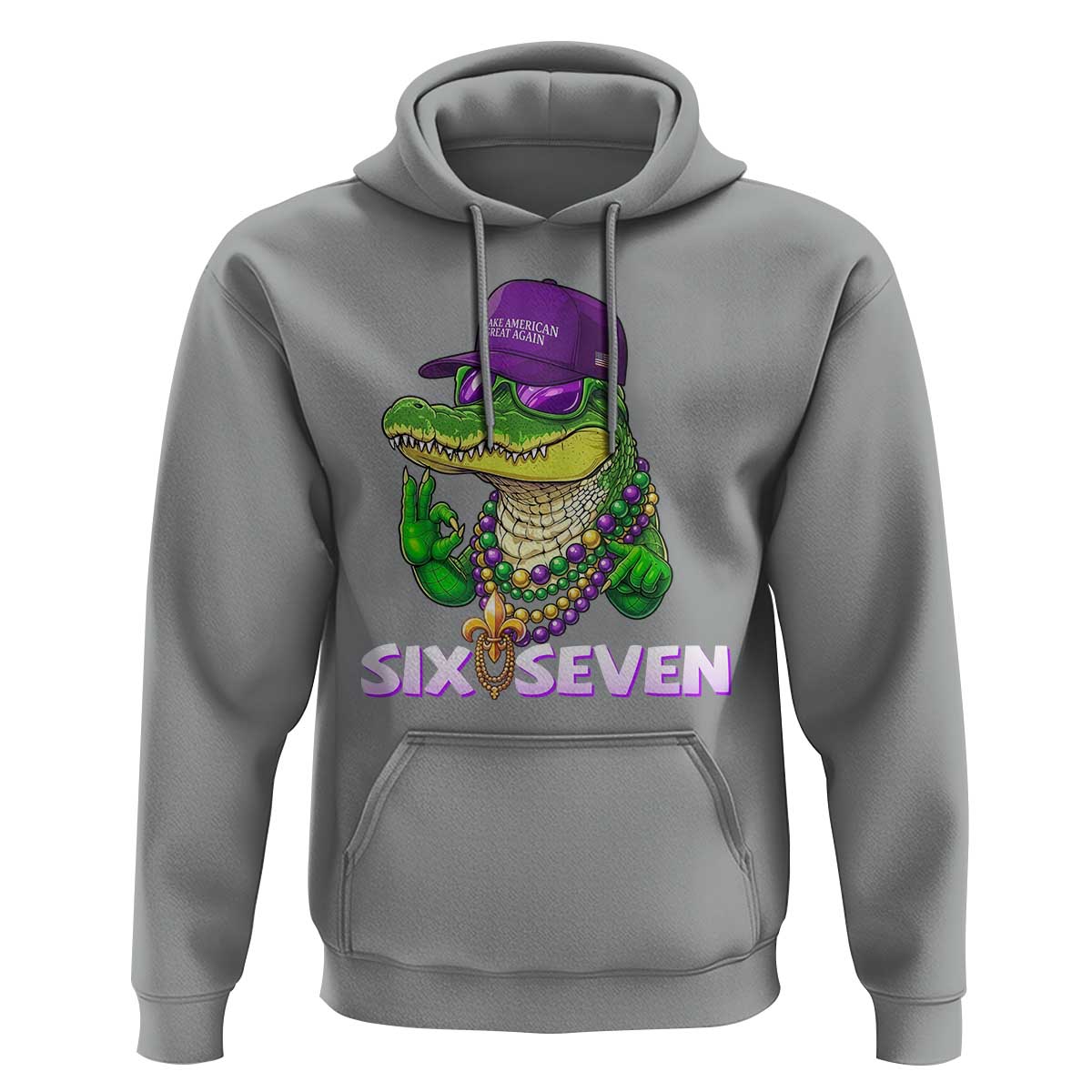 Mardi Gras Alligator Hoodie Funny Six Seven MAGA Political Meme