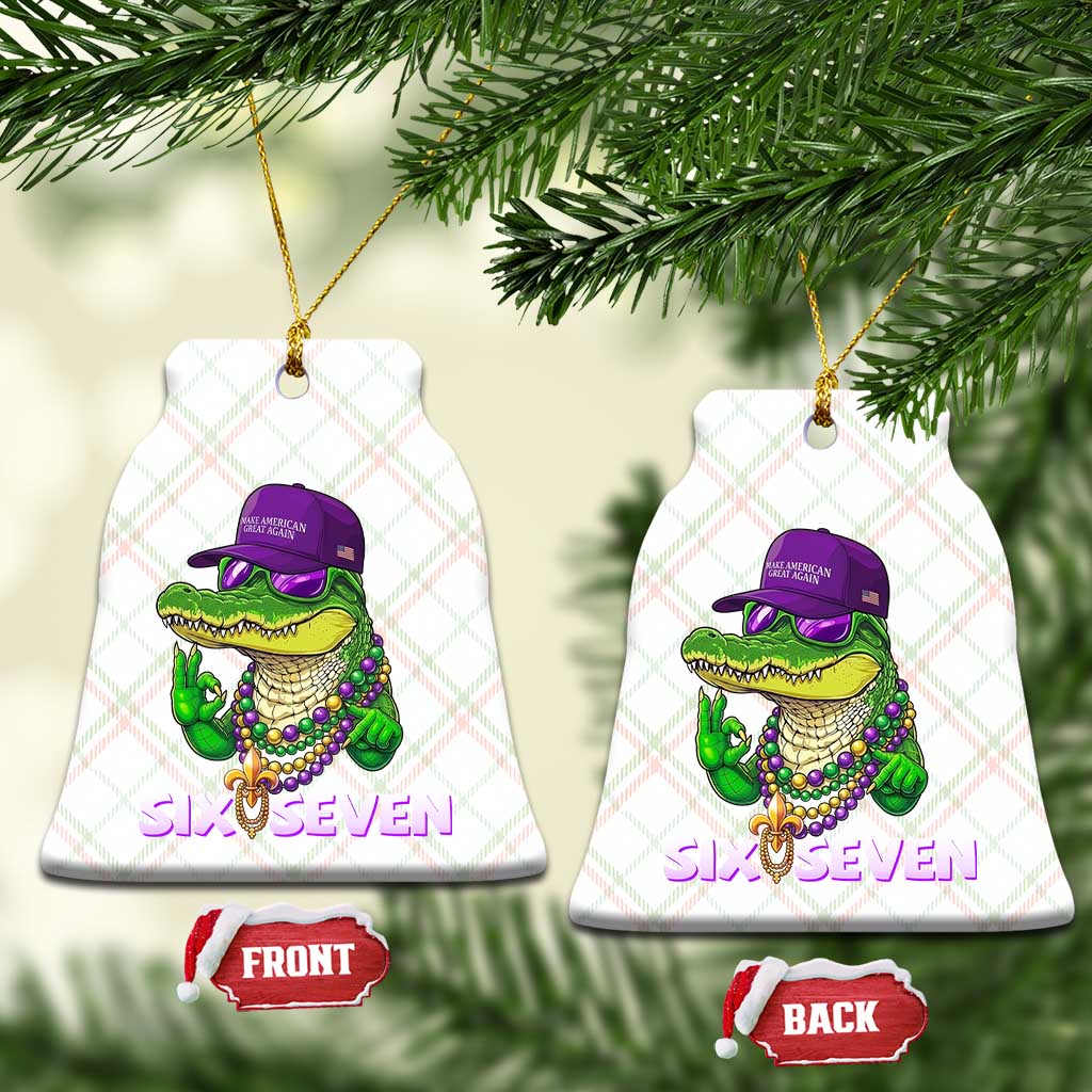 Mardi Gras Alligator Ceramic Ornament Funny Six Seven MAGA Political Meme