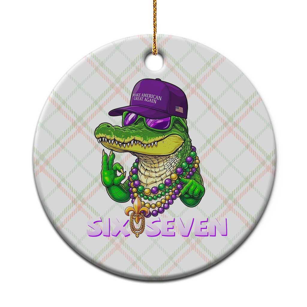 Mardi Gras Alligator Ceramic Ornament Funny Six Seven MAGA Political Meme